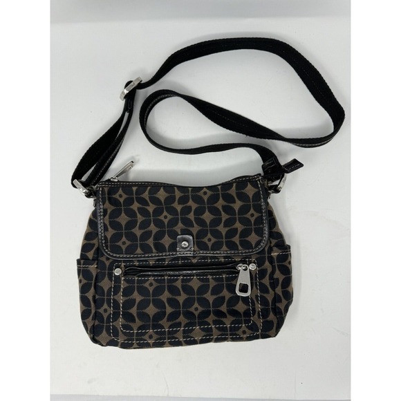 FOSSIL Signature Crossbody Bag Canvas Medium Pockets‎ Black Brown Purse Y2k 90s - Picture 1 of 14
